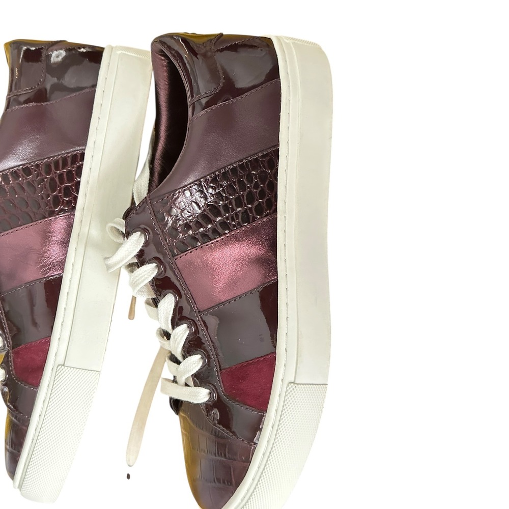 Tory Burch Howell Court Sneakers Burgundy Croc Patent Leather Multi Colorblock - Picture 7 of 16